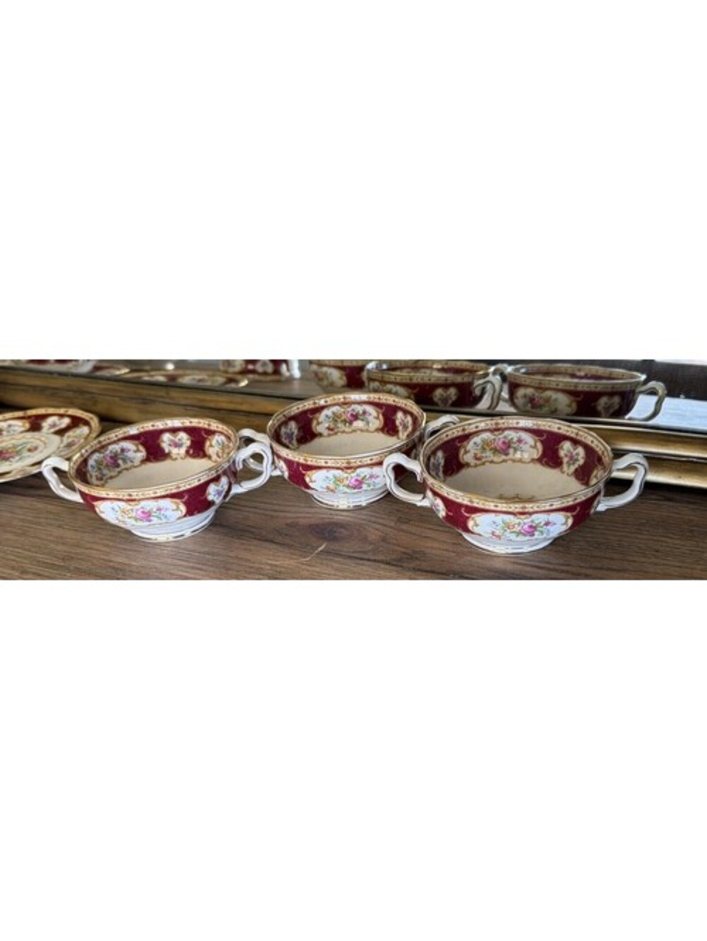Royal Albert Lady Hamilton Cream Soup Cups Set 3 Round Handle